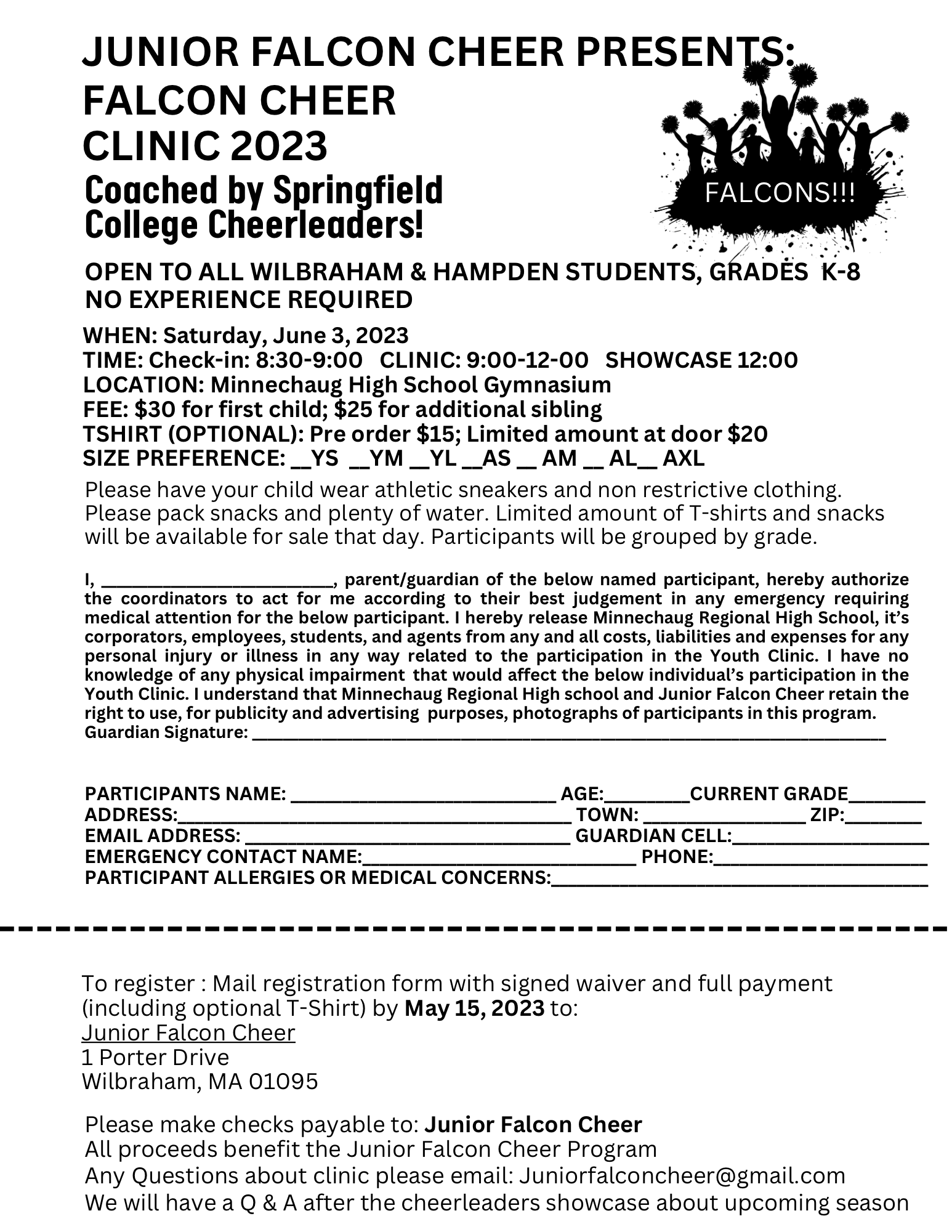 Wilbraham Parks & Recreation Junior Falcon Cheer Clinic 2023